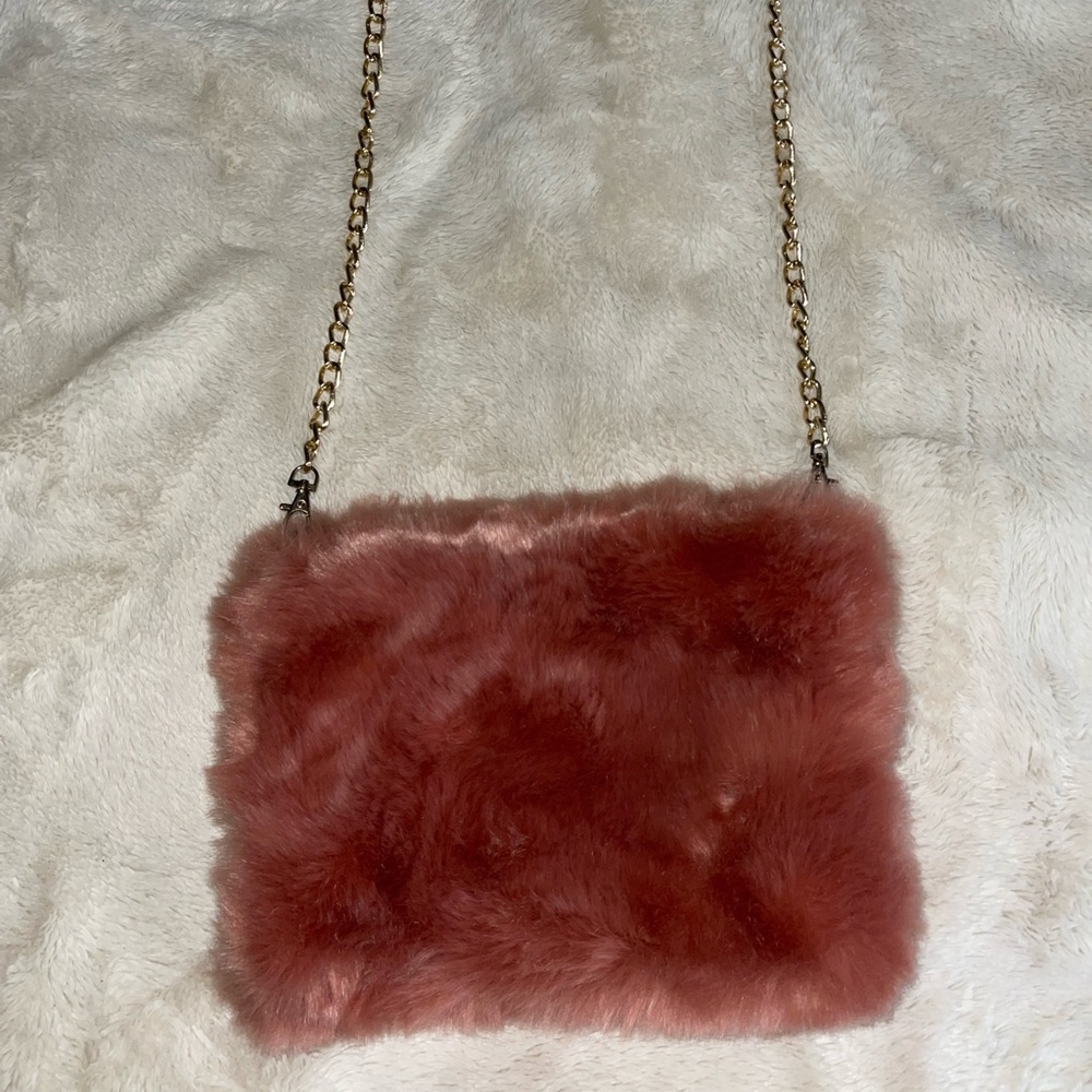 Pink faux fur crossbody purse